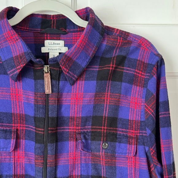 L.L. Bean Relaxed Fit 1/2 Zip Red and Blue Checkered Shirt - Picture 1 of 14